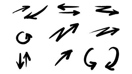 Set of different hand drawn vector arrows.