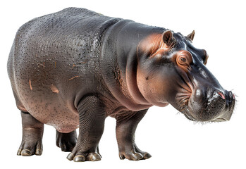 Majestic hippopotamus standing with powerful presence, cut out - stock png.