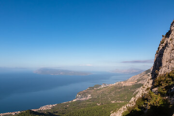 Panoramic aerial view of the Makarska Riviera seen from skywalk in Biokovo nature park, Dalmatia,...