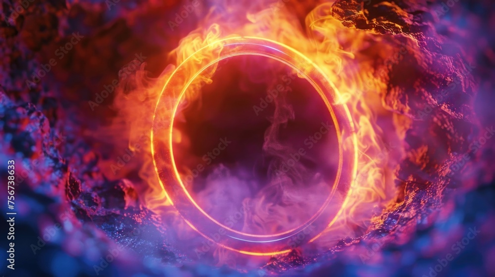 Poster a ring of fire burning in the middle of a field. suitable for concepts of danger and destruction