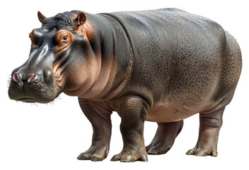 Majestic hippopotamus standing with powerful presence on transparent background - stock png. - obrazy, fototapety, plakaty