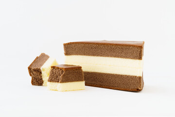 Chocolate cake on white background