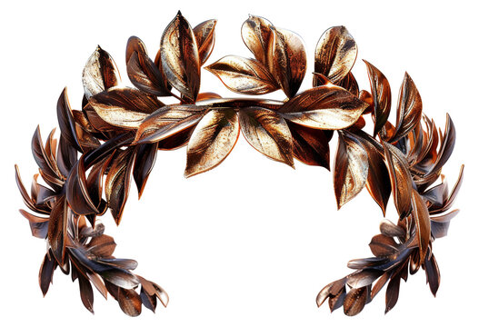 Laurel golden wreath symbolizing victory on transparent background - stock png.