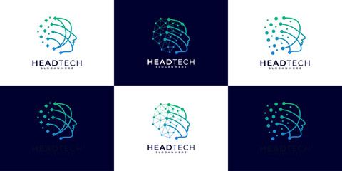 Set of head people technology logo. Symbol for artificial intelligence, digital people, future tech sophisticated logo design inspiration.
