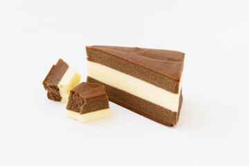 Chocolate cake on white background