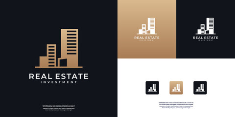 Golden Real Estate Logo. Symbol for building, architecture, construction, apartment, hotel and etc.
