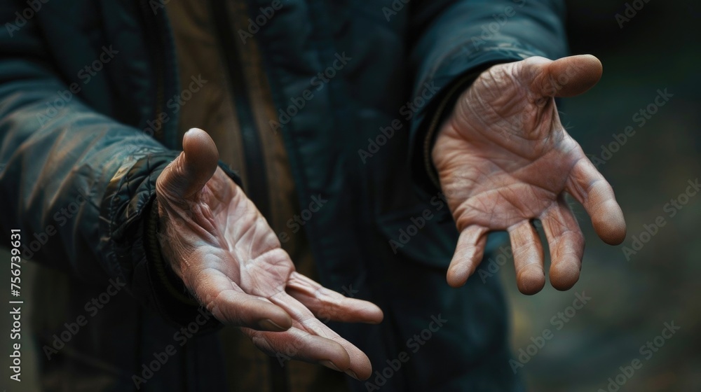 Poster close up of hands being held out. suitable for various concepts and designs