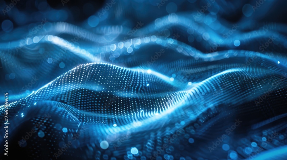 Poster close-up of a wave of blue light. great for technology concepts