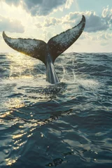 Foto op Canvas A majestic whale tail in the deep blue ocean. Perfect for marine and wildlife themes © Fotograf