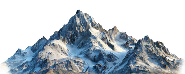 Pristine snowy peaks rising above the alpine landscape, cut out - stock png.
