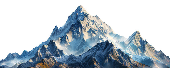 Majestic snowy peaks of a high mountain range on transparent background - stock png. - Powered by Adobe