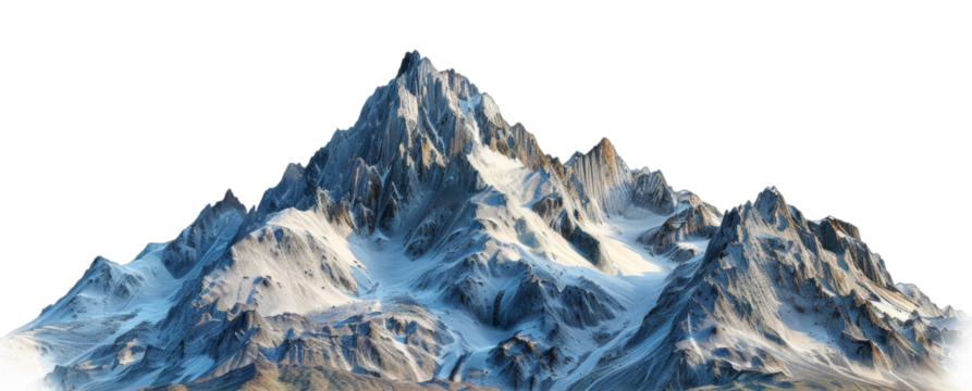 Pristine snowy peaks rising above the alpine landscape, cut out - stock png.