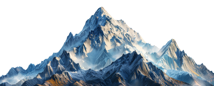 Majestic snowy peaks of a high mountain range, cut out - stock png.