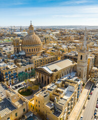 Drone view of main church, Valletta city - capital of Malta island