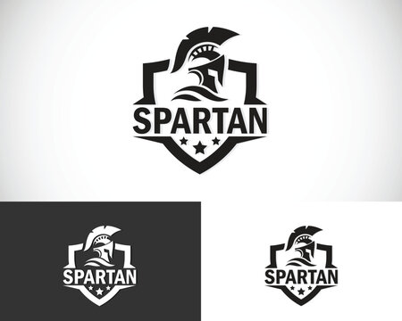 spartan logo creative helmet design concept soldier strong man shield