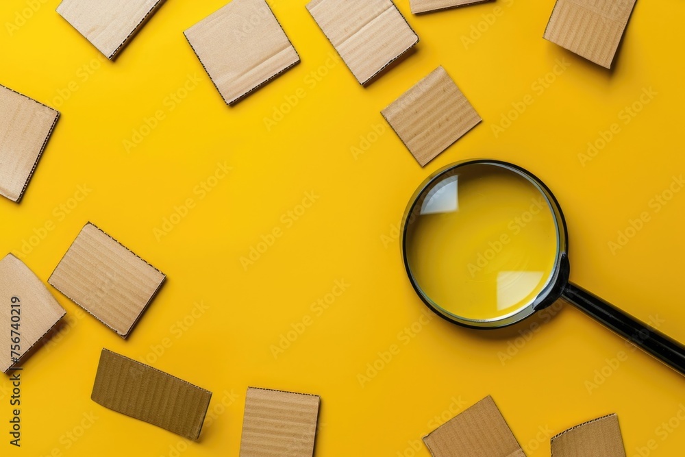 Poster A magnifying glass placed on a yellow surface. Perfect for science or research concepts