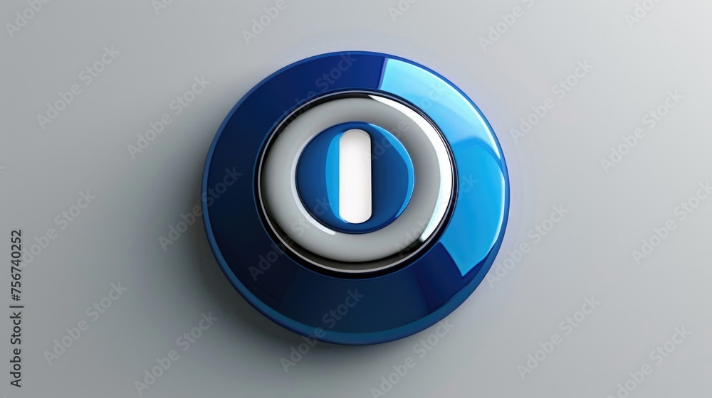 Poster a blue and white button with the letter 