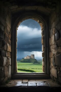 view from the window of a castle