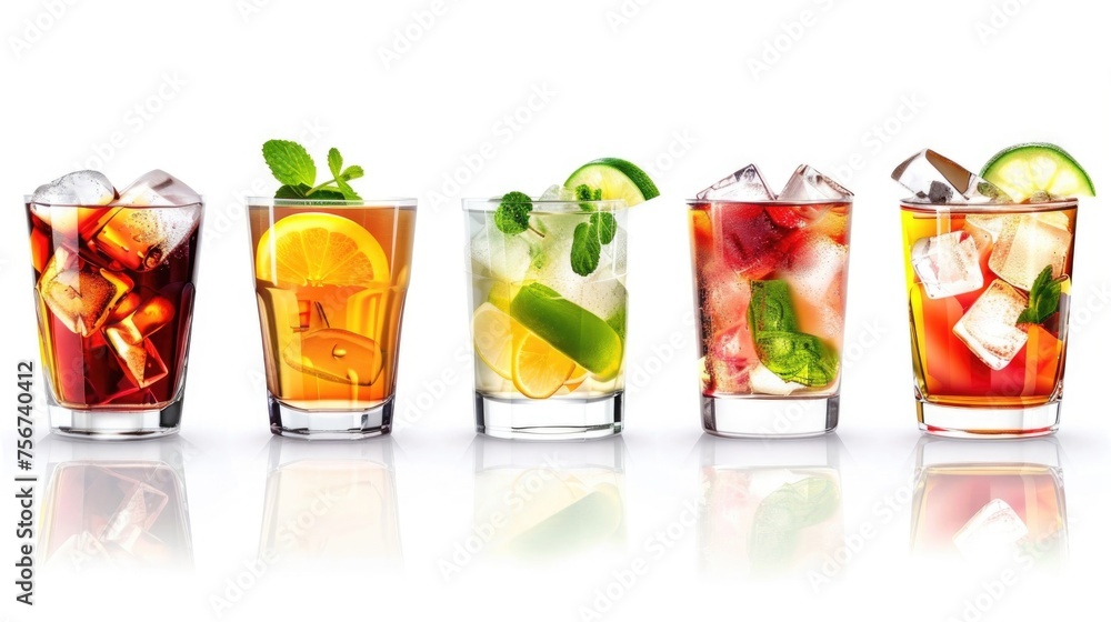 Poster a row of glasses filled with different types of drinks. ideal for beverage industry promotions