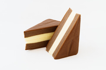 Chocolate cake on white background