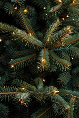 Festive close up of a Christmas tree with glowing lights. Perfect for holiday season decorations