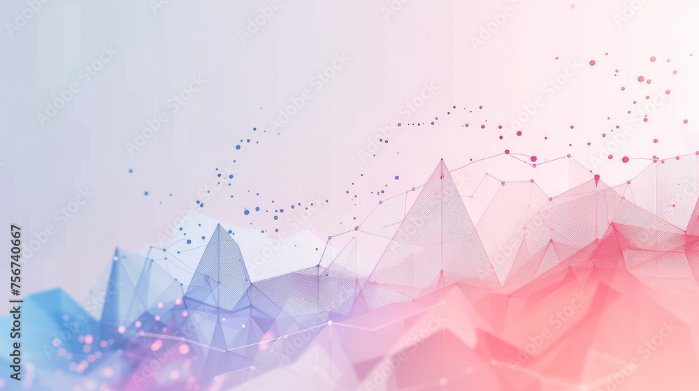 Poster vibrant digital landscape with interconnected dots and lines on a pastel gradient