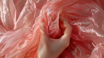A person holding a pink plastic bag, suitable for retail or shopping concepts - obrazy, fototapety, plakaty