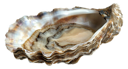 Lustrous pearl nestled within a natural oyster shell, cut out - stock png.