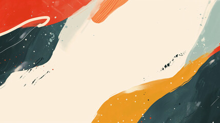 Abstract background with painted shapes and dots, colorful spots border over white backdrop. Copy space template. Modern contemporary artistic design.