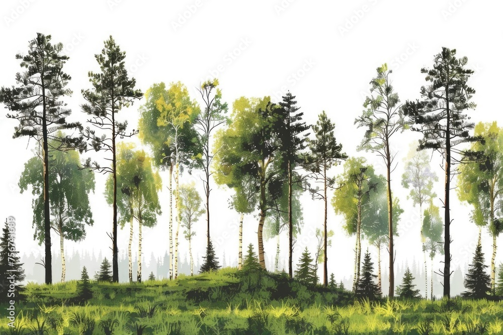 Poster group of trees in a peaceful field. suitable for nature backgrounds