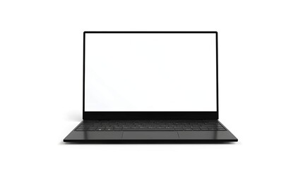 Laptop with blank screen isolated on white background, white aluminium body.Whole in focus. High detailed. Template, mockup
