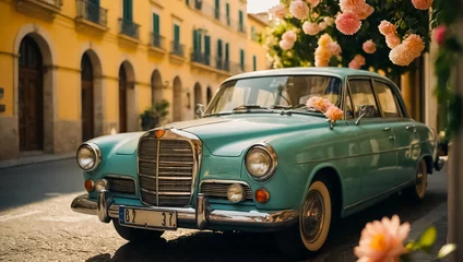 Cercles muraux Voitures anciennes Beautiful retro car with flowers