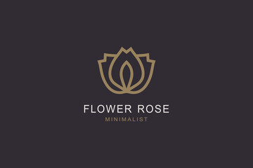 Rose flower vector logo design simple linear style. Beauty brand mark for aesthetic cosmetology and medicine.