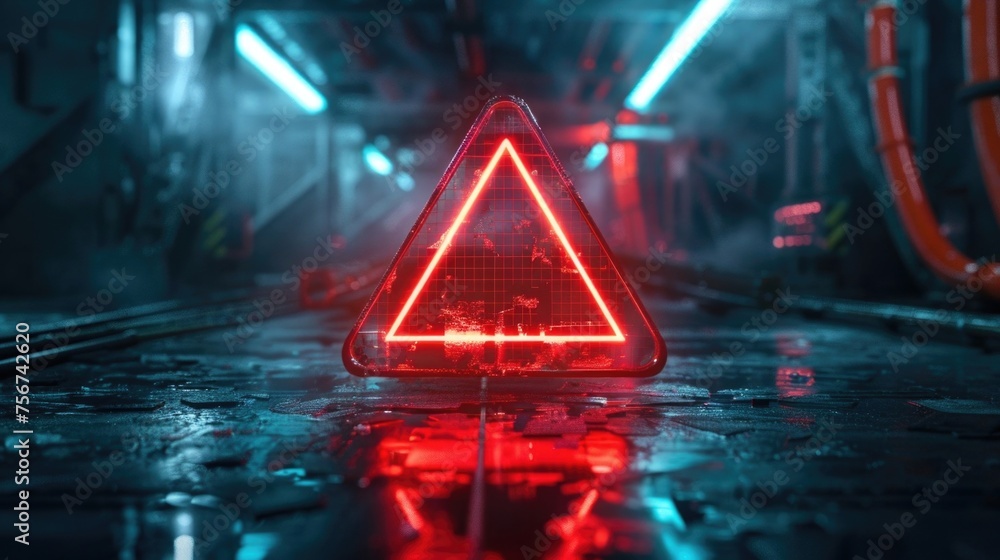 Aufkleber A red triangular sign placed on a wet floor. Suitable for caution or safety concepts