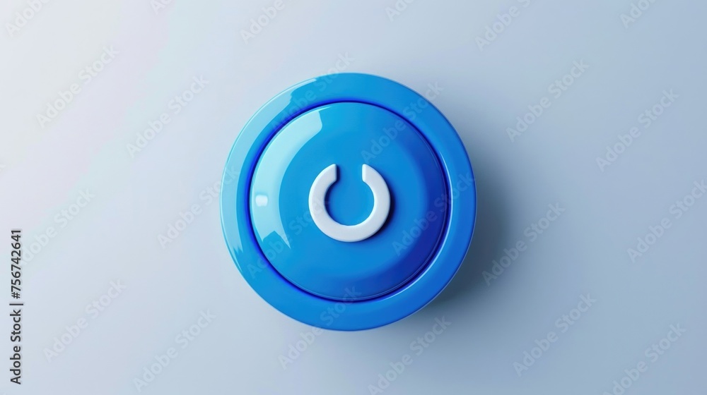 Leinwandbilder close up of a blue button on a wall. suitable for technology and communication concepts