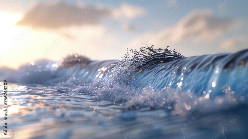 Poster detailed view of a wave in the ocean. suitable for nature or travel themes