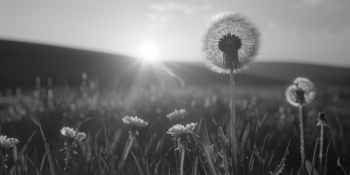 Black and white image of a dandelion, suitable for various design projects