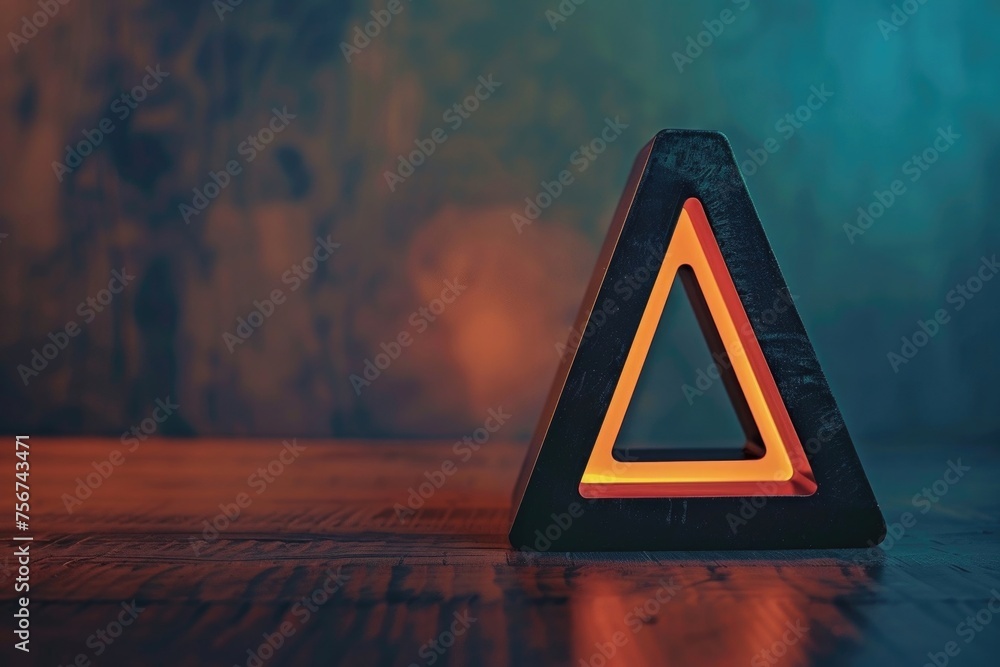 Aufkleber A triangle shaped object displayed on a wooden table. Suitable for various concepts and designs