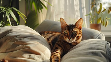 Portrait of a beautiful sitting Bengal cat