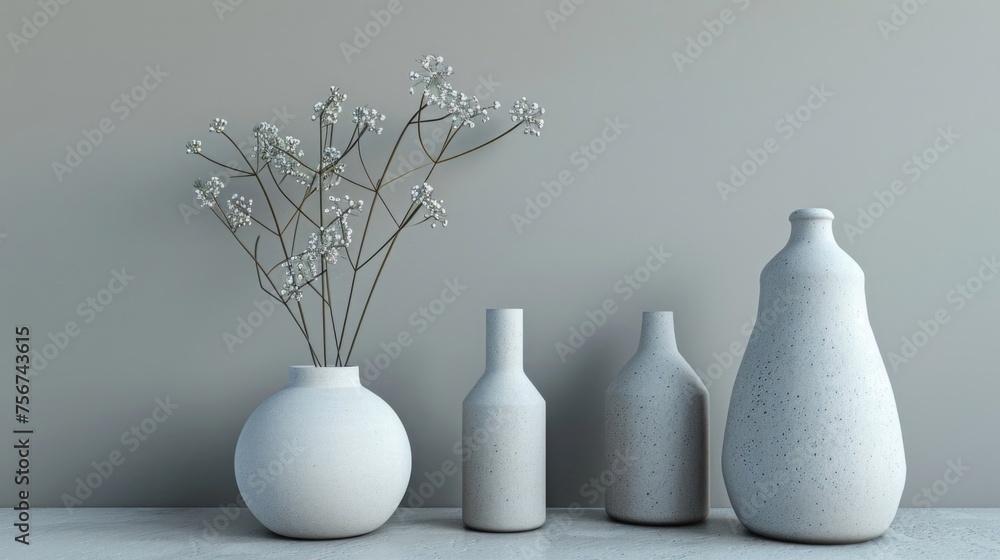 Poster a group of vases on a table, suitable for home decor projects