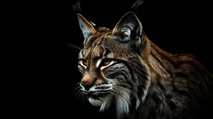 Fotobehang Portrait of a lynx on a black background © PSCL RDL
