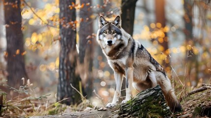 Portrait of grey wolf in the forest