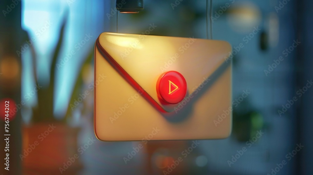 Aufkleber Close up of an envelope with a red button. Suitable for technology and communication concepts
