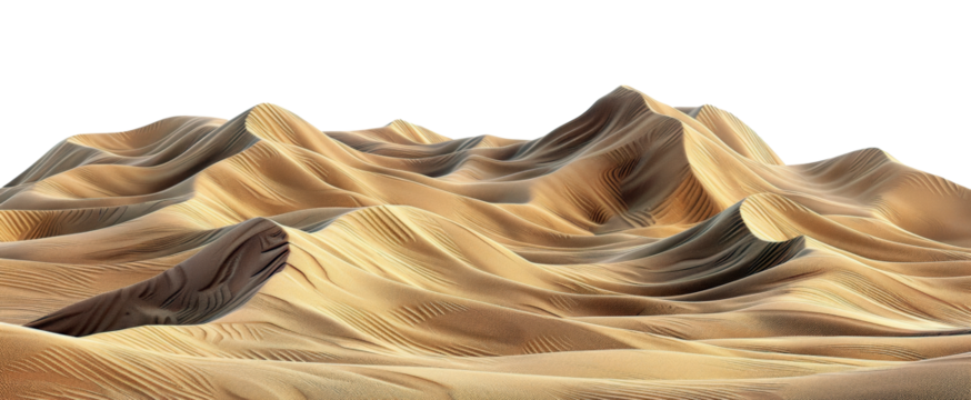 Tranquil desert dunes under the silence of night, cut out - stock png.