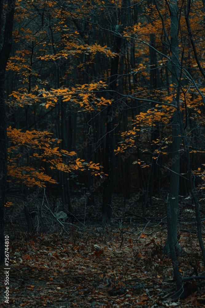 Poster a fire hydrant standing alone in a dense forest. perfect for illustrating the importance of fire saf