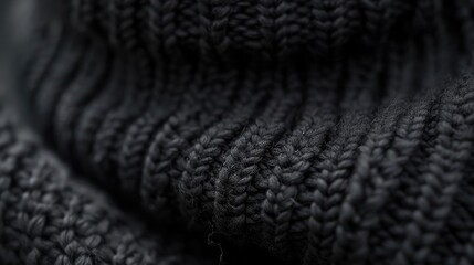 Detailed shot of a black knitted scarf, perfect for winter fashion