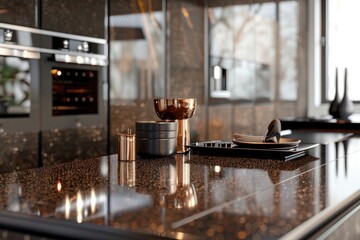 A kitchen counter top with a stove top oven. Perfect for home improvement projects or interior design concepts - obrazy, fototapety, plakaty