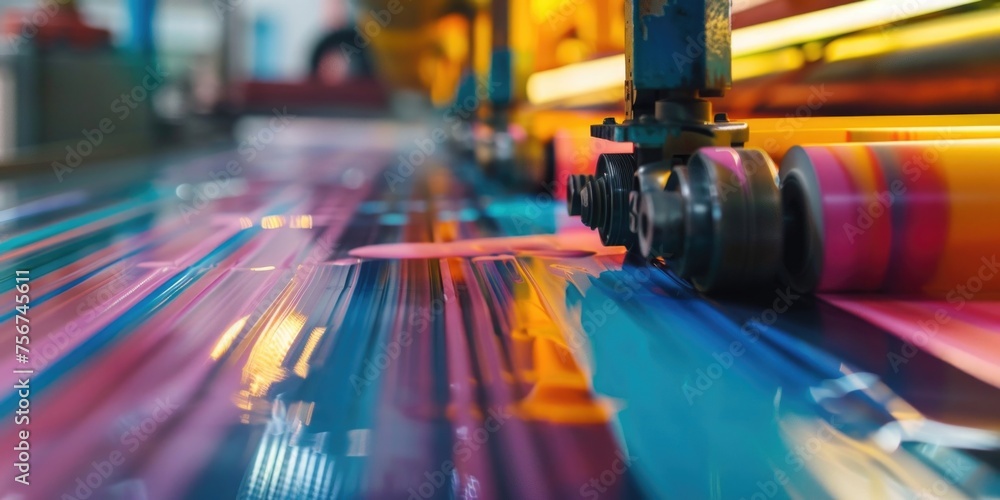 Poster detailed view of a machine in operation, suitable for industrial concepts