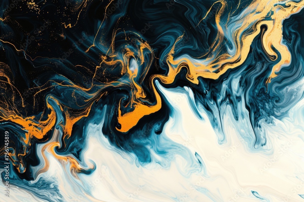 Poster close up of abstract painting in blue and yellow tones, suitable for art and design projects