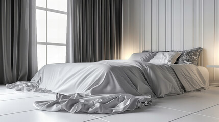 Inviting Bedroom with Soft White Bedding, Comfortable Pillows, and Elegant Decor for a Relaxing Home Retreat